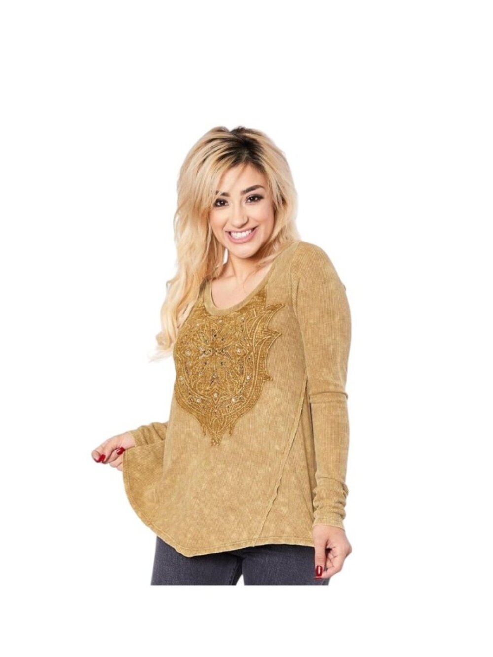 Affliction Mustard Yellow Waffle Knit Top Y2K